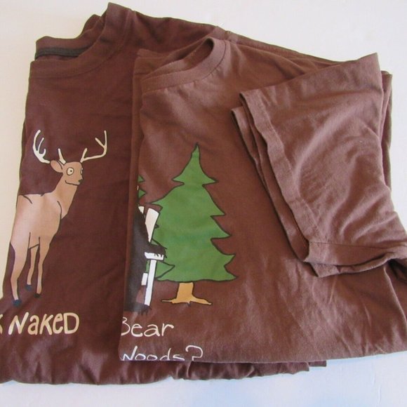 Hatley Funny T-Shirts Bear in Woods Buck Naked Organic Cotton Brown Lot of 2  XL - Picture 1 of 8